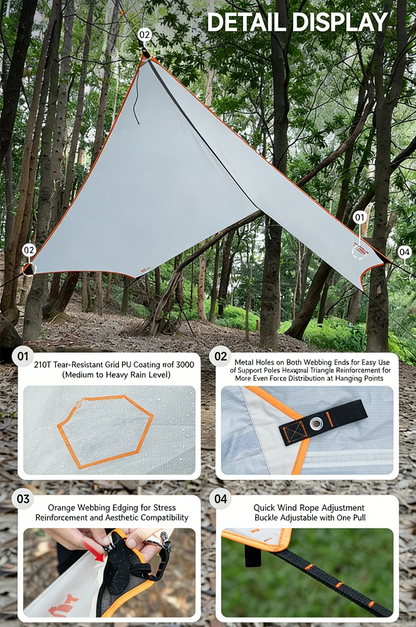 TRAVELER Bushcraft Quick-Deploy Hammock with Mosquito Net, Integrated Ridgeline & Anti-Roll Design for Wilderness Camping