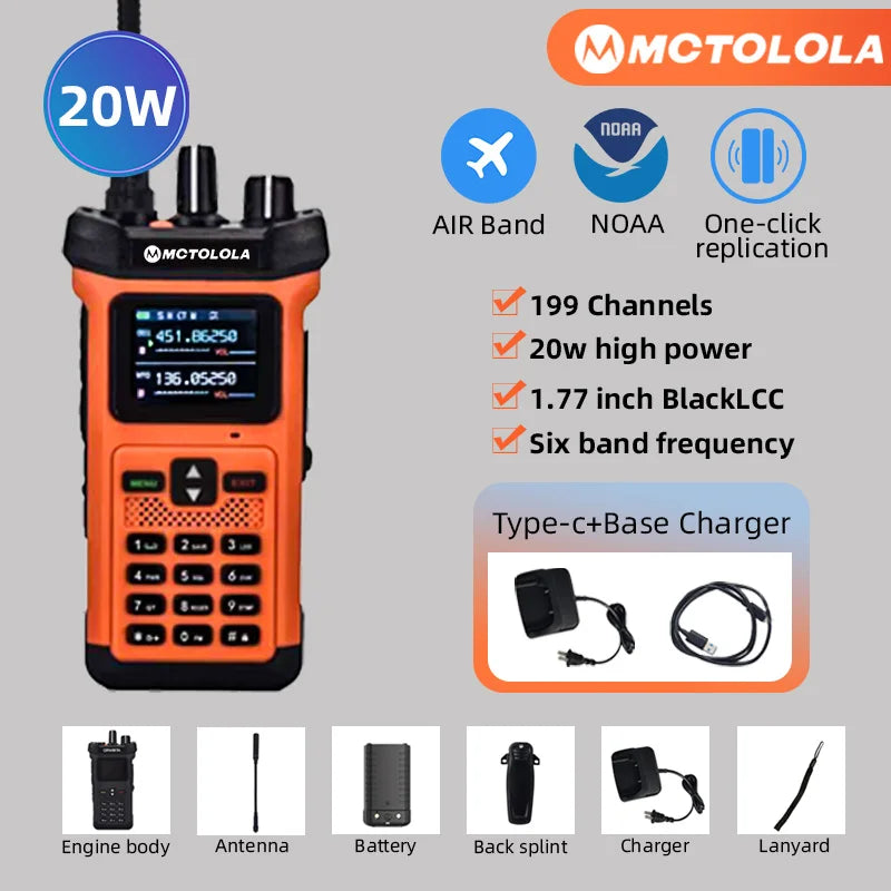 MOTOLOLA 1PCS 20W High Power Outdoor Intercom VHF UHF Dual Frequency Amateur Radio Flashlight High Charge Handheld Walkie Talkie