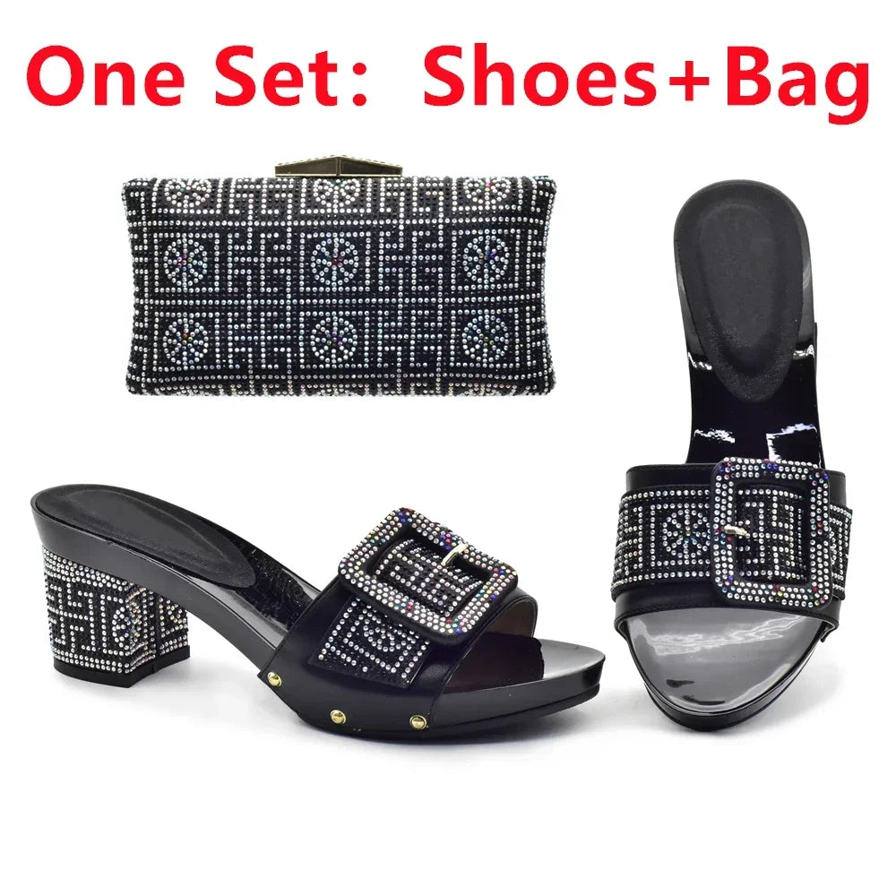 Latest African Shoes and Matching Bags Italian Nigerian Women Wedding Shoes and Bag Set with Rhinestone Luxury Designer Pumps
