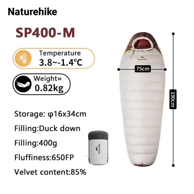 Naturehike SnowBird Down Sleeping Bag Ultralight Waterproof Mummy Sleeping Bag Winter Duck Down Sleeping Bag SP400 SP700 SP1000