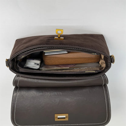 High Quality Retro Top-handle Bags For Women 2025 Winter New Designer Handbags Luxury Flap Shape PU Suede Shoulder Crossbody Bag