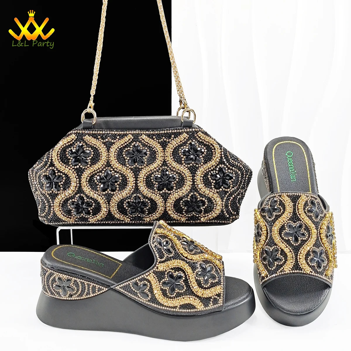 Purple Color High Quality Elegant Retro Design Nigerian Women Ladies Shoes and Bag Set with Platform Comfortable Slipper