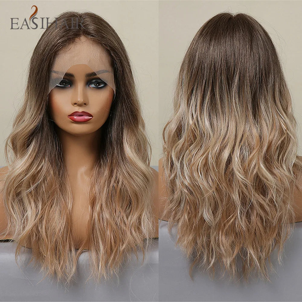 EASIHAIR Lace Front Hair Wigs Brown Long Straight Synthetic Lace Wigs for Black Women Daily Cosplay Party Heat Resistant Fibers