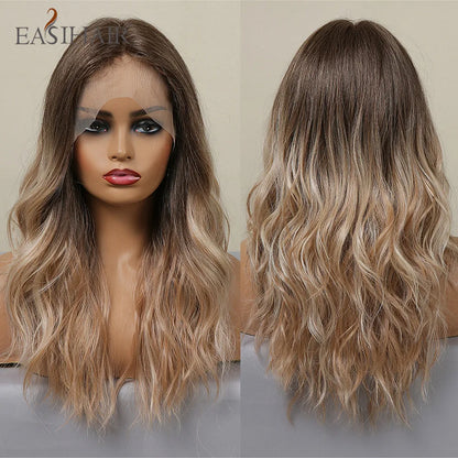 EASIHAIR Lace Front Hair Wigs Brown Long Straight Synthetic Lace Wigs for Black Women Daily Cosplay Party Heat Resistant Fibers