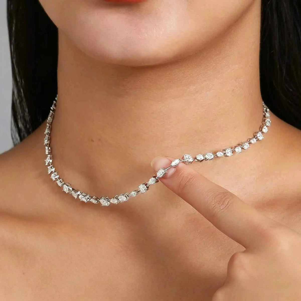 Certified Mixed Moissanite Tennis Necklace for Women S925 Silver Oval Pear Marquise Asscher Cut Full Lab Diamond Choker Jewelry