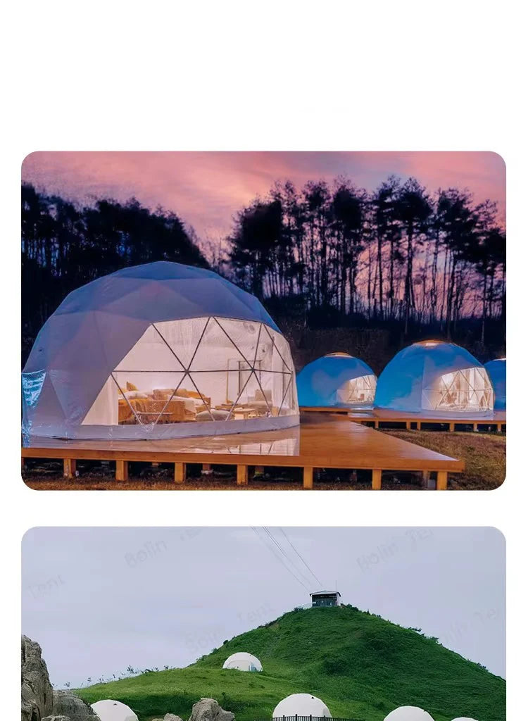 Geodesic Dome Manor Greenhouse Tent Leisure Resort Vacation Outdoor Glamping Round Tent Transparent Starry Sky Luxury Hotel Dome