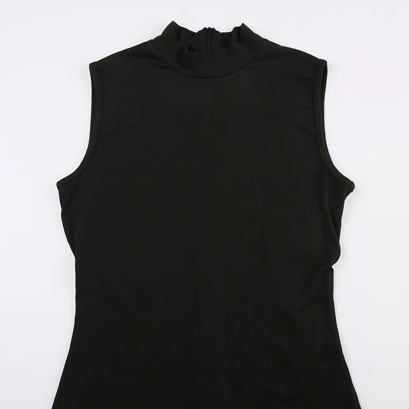 Turtleneck Bodycon Playsuit One-Pieces Shorts Sexy Rompers Womens Jumpsuit Black Combinaison Femme Zipper Ropa Mujer Sleeveless