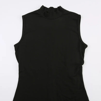 Turtleneck Bodycon Playsuit One-Pieces Shorts Sexy Rompers Womens Jumpsuit Black Combinaison Femme Zipper Ropa Mujer Sleeveless