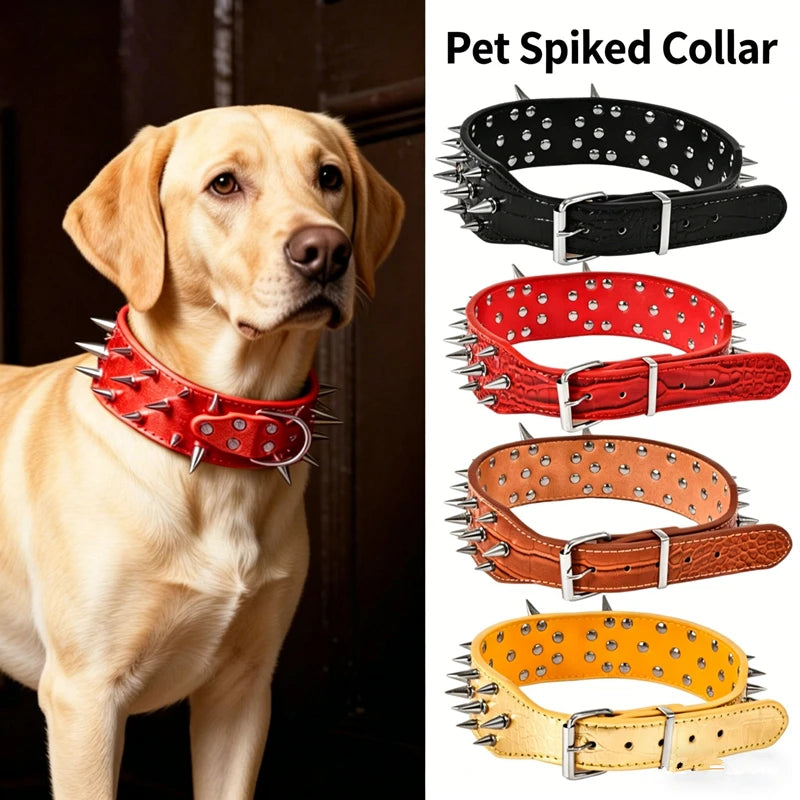 5CM Wide Spiked Studded Dog Collar Anti-Bite PU Leather Pet Collar for Large Dogs Pitbull Mastiff Pet Supplies Accessories