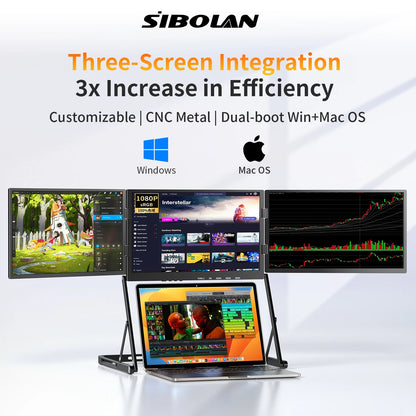 SIBOLAN 16 Inch Triple Screen Foldable Extender Display 2.5k/1080P IPS All-Metal Adjustable Stand USB C for MAC Laptop Travel