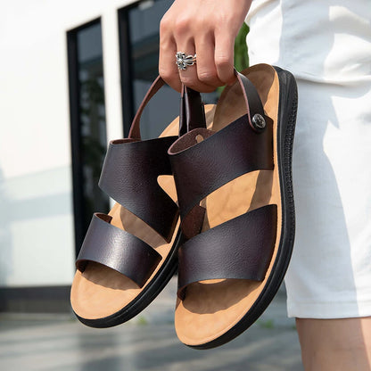 Male Luxury Sandals Male Leather Classic Men Slippers Beach Shoes Comfortable Walking Roman Sandals Outdoor Mens Slip on Shoes