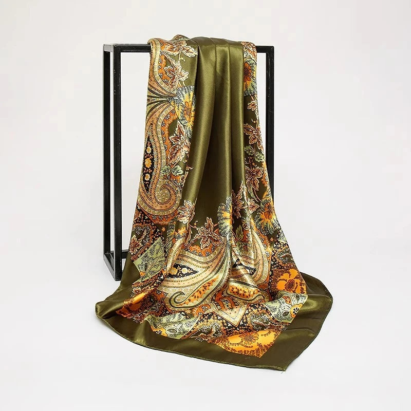 1PCS 90*90cm Square Silk Scarves Women Hijab Shawls Fashion Print Femme Head Scarf Foulard Bandana Beach Pareo