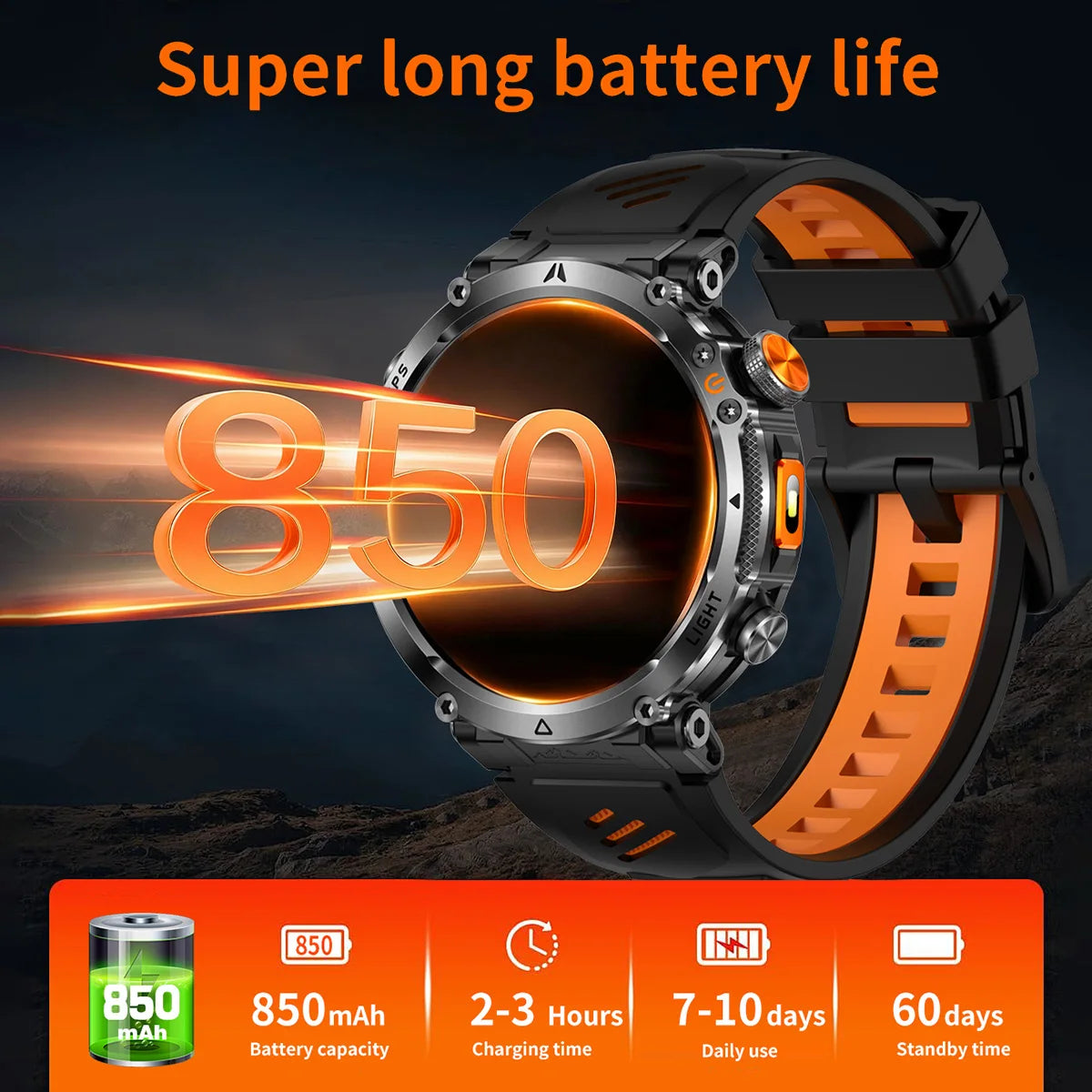 COANR2026 New Military Smart Watch 850mAh Battery GPS trace Compass 3ATM Waterproof Tactics Sport Flashlight call SmartWatch Men