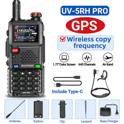 Baofeng UV-5RH PRO GPS Walkie Talkie Multi Band Wireless Copy Frequency Type-C Charger Upgrade UV-5R UV 17 Pro Gps Ham Radio