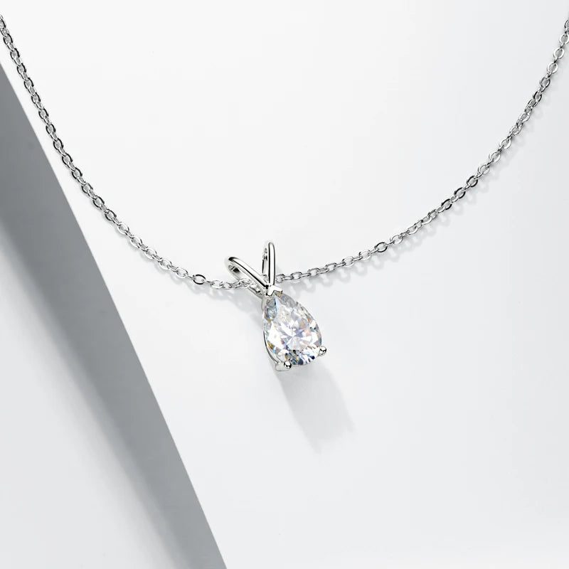 Lnngy Certified Solitaire 1.5CT Pear Cut Moissanite Necklace Collar Plata 925 Sterling Silver Waterdrop Pendant Necklace Jewelry