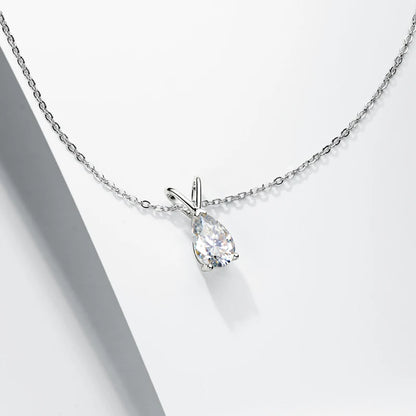 Lnngy Certified Solitaire 1.5CT Pear Cut Moissanite Necklace Collar Plata 925 Sterling Silver Waterdrop Pendant Necklace Jewelry