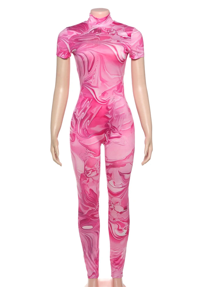 kliou Sexy Printed Women Jumpsuits Fashion New Back Hollow Full Sleeve Stand Collar Slim Overalls Female Midnight Party Clubwear