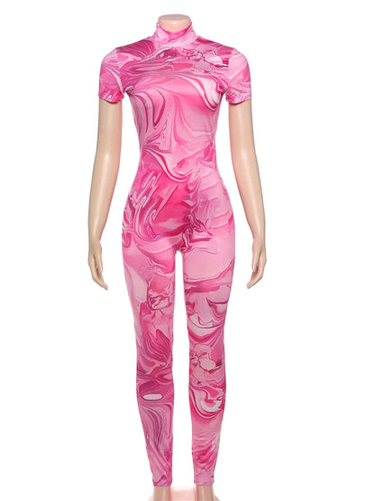 kliou Sexy Printed Women Jumpsuits Fashion New Back Hollow Full Sleeve Stand Collar Slim Overalls Female Midnight Party Clubwear