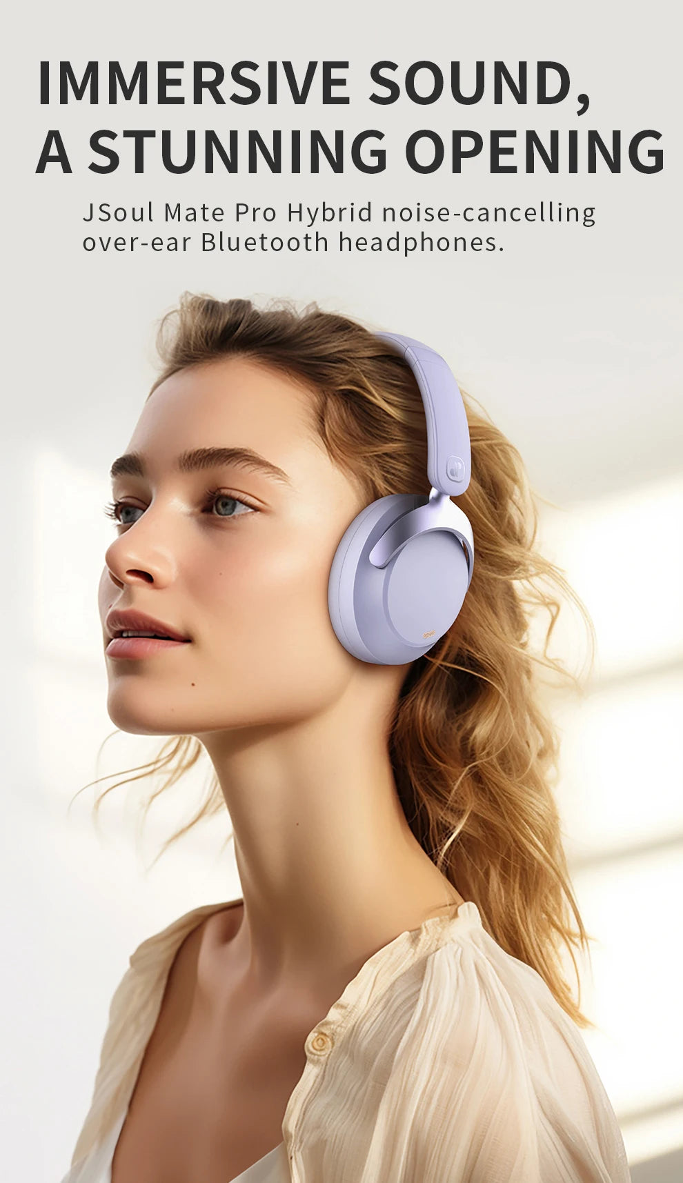 Hybrid ANC Over-Ear Bluetooth Headphones, Spatial Audio 3D Surround Sound Low Latency Gaming Headset with 70H Playback, Mics Noise Canceling Wireless Headphones with Touch Control & Hearing Protection