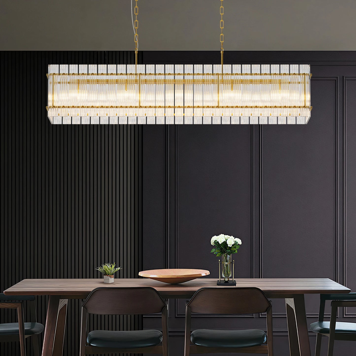 Modern Rectangular Crystal Glass Chandelier, 10-Lights Glod Chandelier Lighting Contemporary Pendant Ceiling Light Fixture