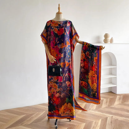 Women's Long Shawl Dubai Fashion MUMU Design Silk Soft Summer Beach Party Dress Accessory Loose Fit African Abaya MOOMOO
