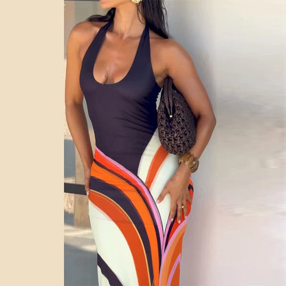 Sexy Print Women Long Dress Party Deep V-neck Sleeveless Backless Hip Package Female Dresses 2026 Summer Holidays Lady Robe