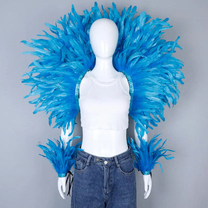 Elegant Women's 2-Piece Shawl Set Cosplay Feather Punk Style for Halloween Masquerade Ball Party Carnival New
