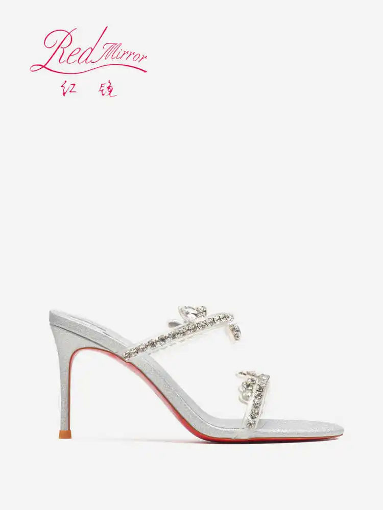 Rhinestone Heeled Sandals Red Shiny Bottoms Luxury Brand Hollow 2027 Elegant High Heels Sexy Slingbacks Ladies Shoes Women Shoes