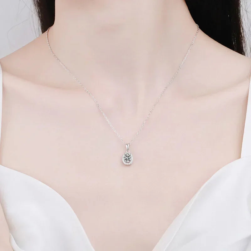 Oval Fine Jewelry Necklaces Women Pigeon Egg Moissanite Diamond 1CT Pendant PT950 Platinum Engagement Girl Wedding Party
