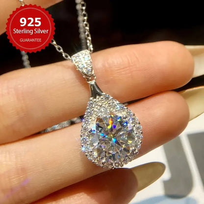 OXTAO 18K White Gold Moissanite Water Drop Necklace Pendant Female Jewelry Certified 925 Sterling Silver Anniversary Gift