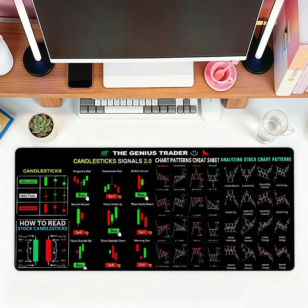 Virtual Currency BTC Stock Trading Chart Cheat Sheet Mouse Pad For Office Gaming And Keyboards Non-Slip Large Waterproof