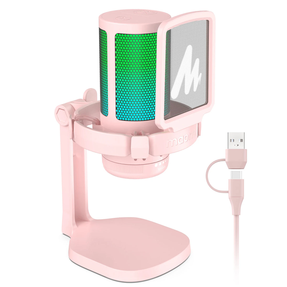 MAONO DGM20S Gaming USB Microphone Noise Cancellation RGB Lights Mute Zero Latency Monitoring for Living Streaming Podcasting
