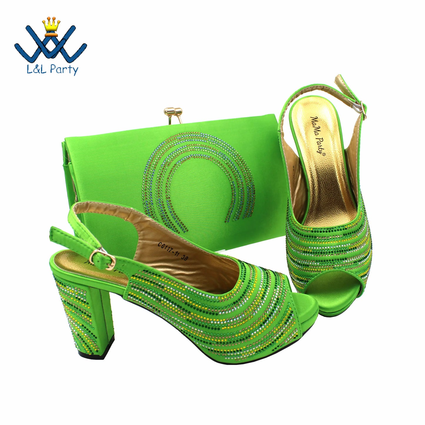 2023 Classics Peep Toe Lemon Green Color Hot Sale Sandals High Quality Women Shoes and Bag Set with Platform for Brithday Party