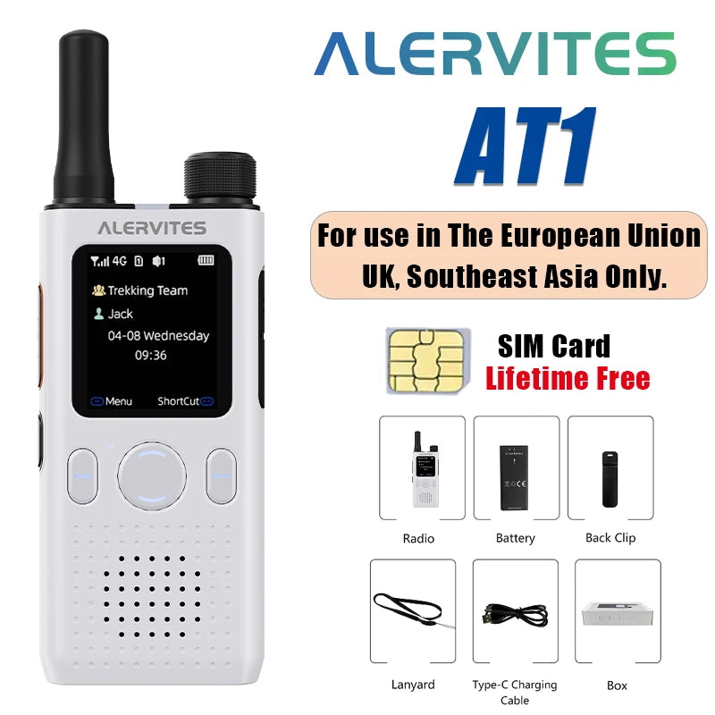 ALERVITES PoC AT1 Global Mini Walkie Talkie Baofeng Radio 4G APP Setting Type-C Charging Ultra-light Thin Single Call Nationwide