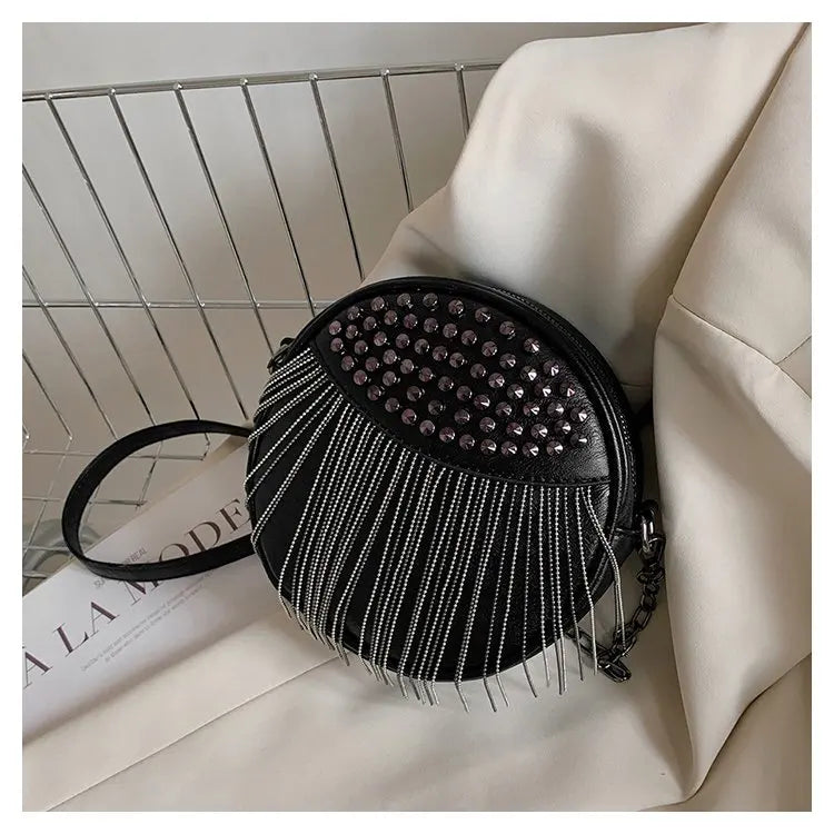 Luxury Designer Cylinder Bag Ladies Fashion Rivet Shoulder Bags Fringed Small Mobile Phone Crossbody Purse Summer Chain Borse