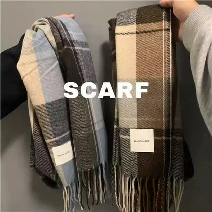 1 pc Fashionable and warm British plaid scarf for autumn and winter, retro and versatile plaid tassel shawl neck scarf, suitable