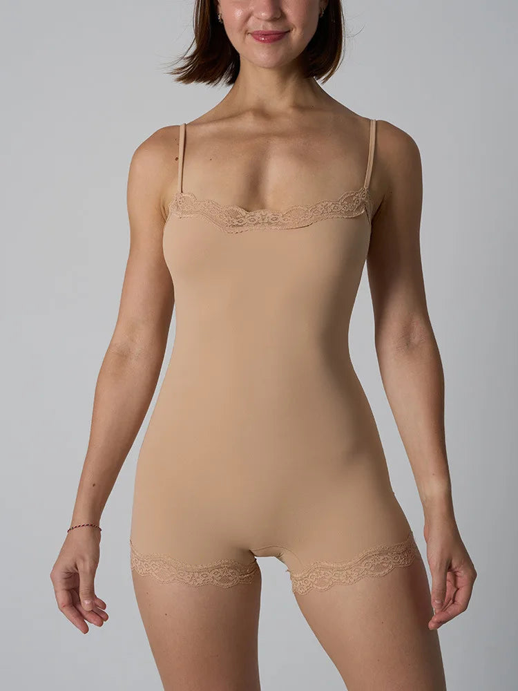 Hot Women Sexy Lace Patchwork Bodysuit Sports FitnessSkinny Shaperwear Camisole Square Neck Spaghetti Strap Slimming Bodycon