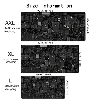 Black Circuit Board Pattern Mouse Pad Large Computer Office Table Mats Rubber Anti-slip Gaming Keyboard Mousepads Long Desk Pads