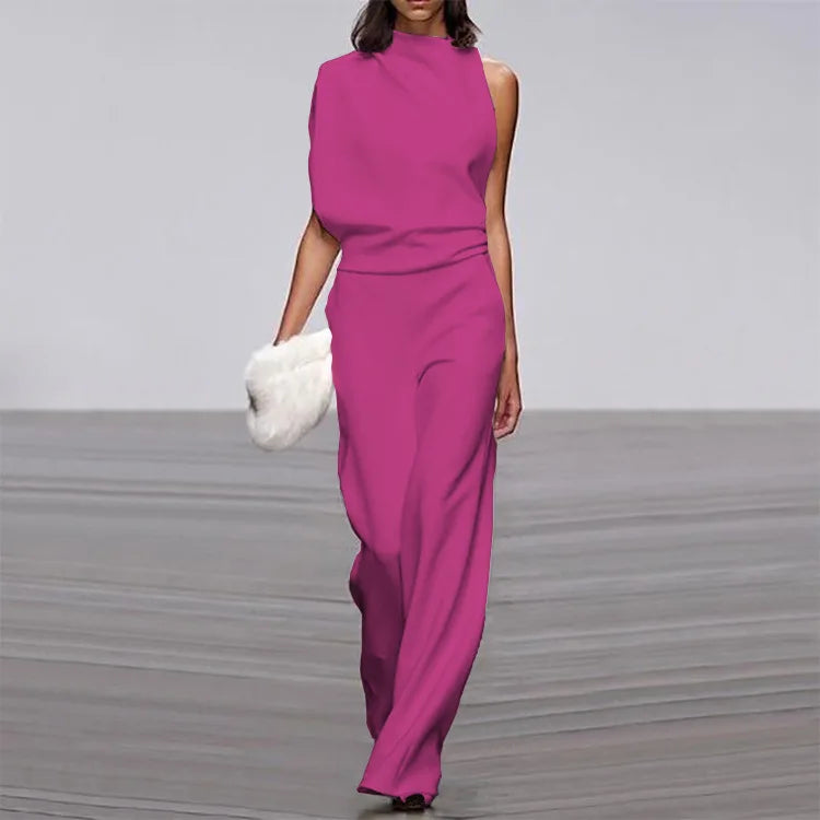 Fashion Sleeveless Solid Backless Jumpsuit Women 2025 Summer Stand Collar Elegant Lady Temperament White Jumpsuits Women's