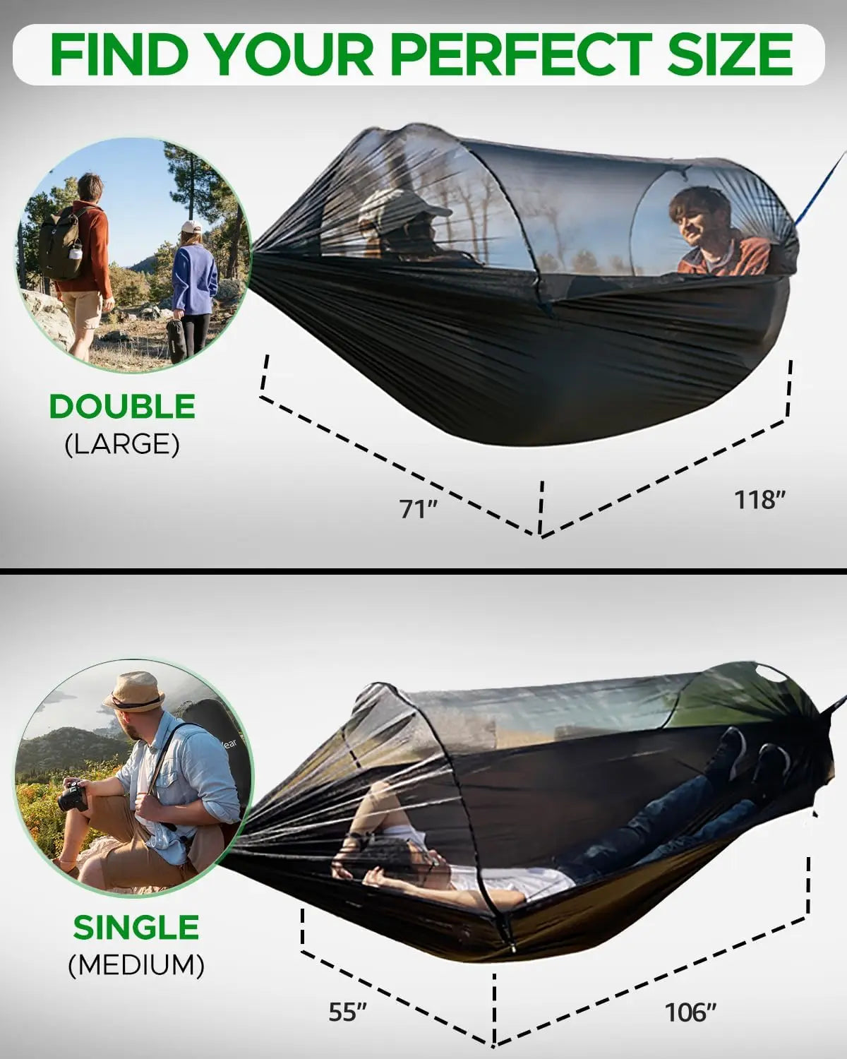Camping Hammock with Spacious Net, Single/Double, Outdoor & Indoor Use