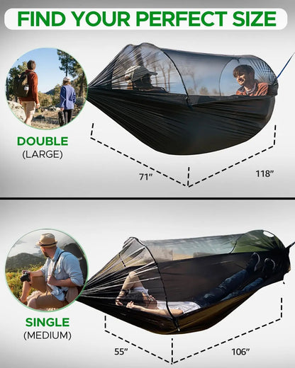 Camping Hammock with Spacious Net, Single/Double, Outdoor & Indoor Use