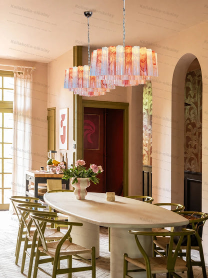 The Pink Love Glass Art Round 50-100cm Dimmable LED Chandelier Hanging Lamps Lustre Suspension Luminaire Lampen For Living Room