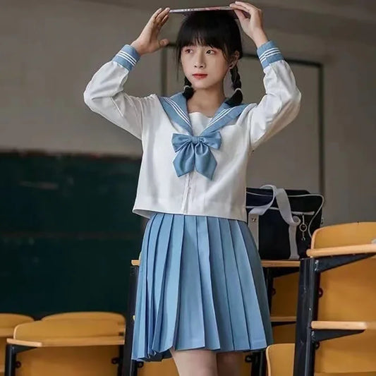 Authentic Japanese Style Long Sleeve Uniform Set with Collar College Middle School Uniforms JK Cosplay Costume for Women