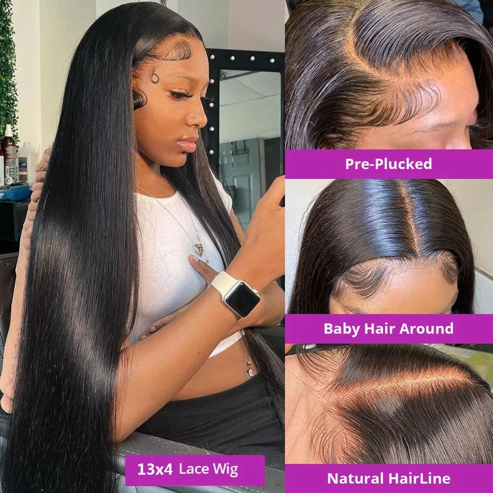 40 Inch 13x6 Hd Straight Lace Frontal Wigs Transparent Brazilian Lace Front Human Hair Wig For Women 360 Full Lace Wig