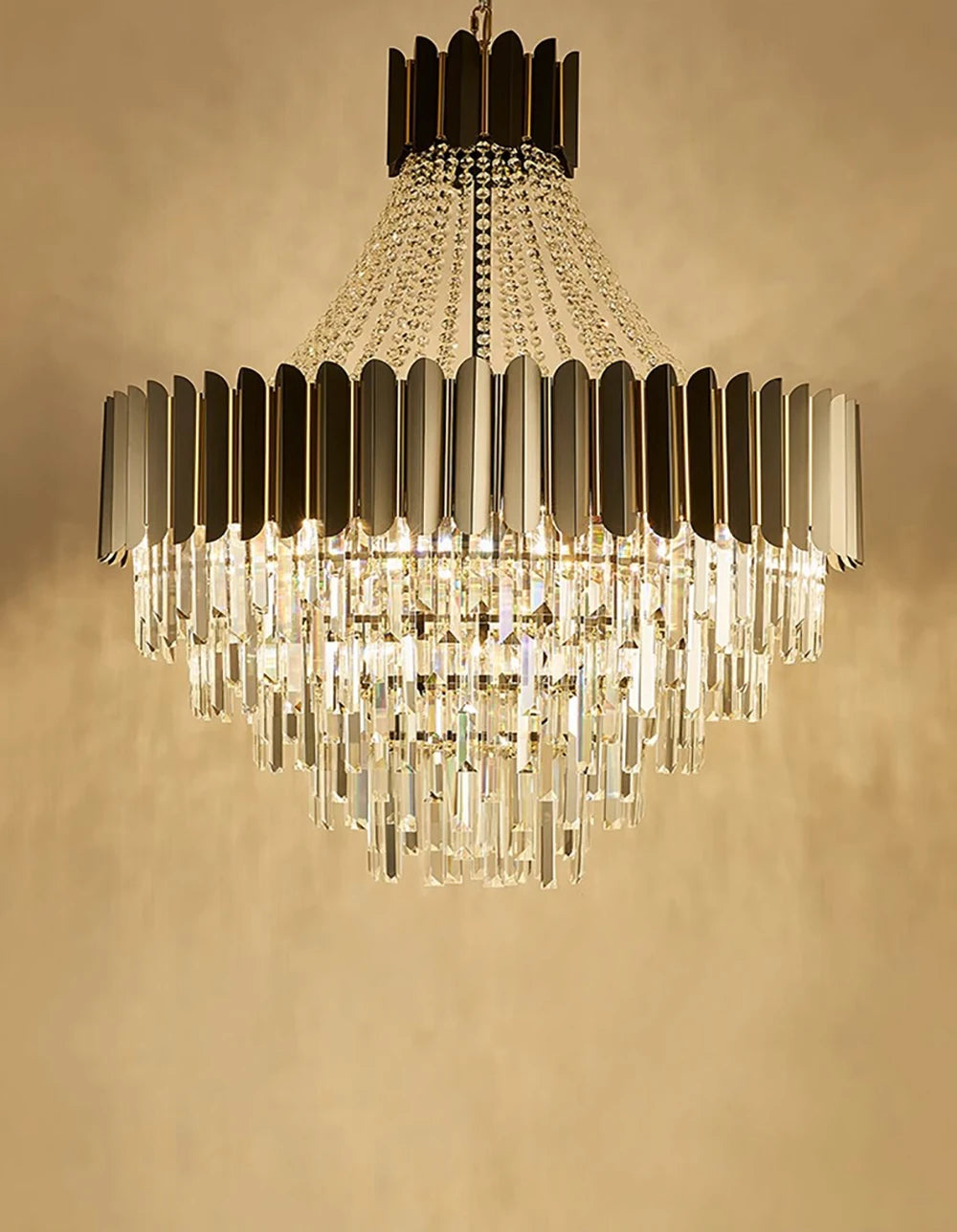 Home Deco Crystal Collection LED Black Gold Chandelier Lighting Lustre Hanging Lamp Suspension Luminaire Lampen For Dinning Room