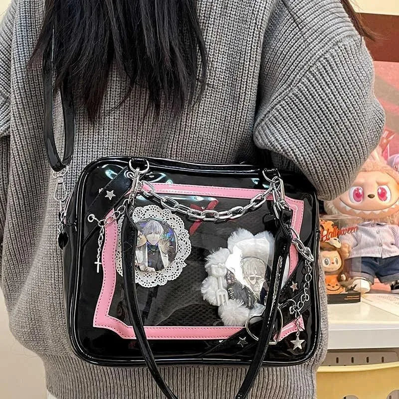 JIAERDI Sweet Cool Hot Girl Subculture Ita Bag Women Gothic Chain Crossbody Bag Ladies Large Capacity Black Shoulder Bags Y2K