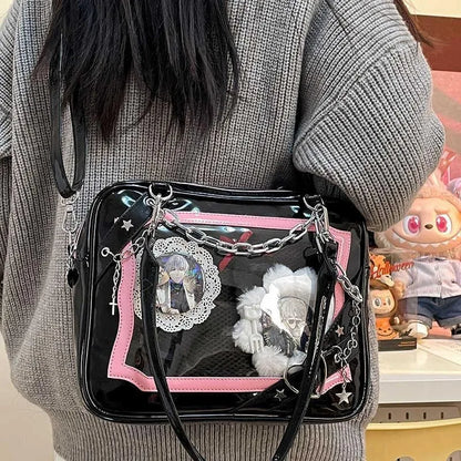 JIAERDI Sweet Cool Hot Girl Subculture Ita Bag Women Gothic Chain Crossbody Bag Ladies Large Capacity Black Shoulder Bags Y2K