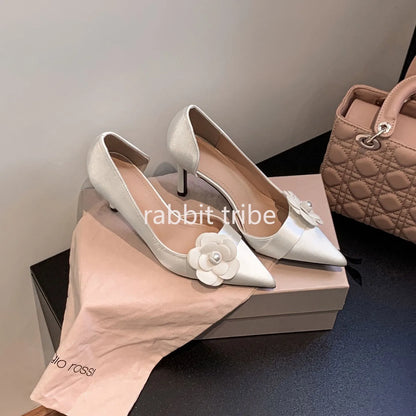 Two Piece High Heel Women's Shoes with Silk Satin Flower Decoration Women's High Heel Sandals Luxury Designer Women's Shoes