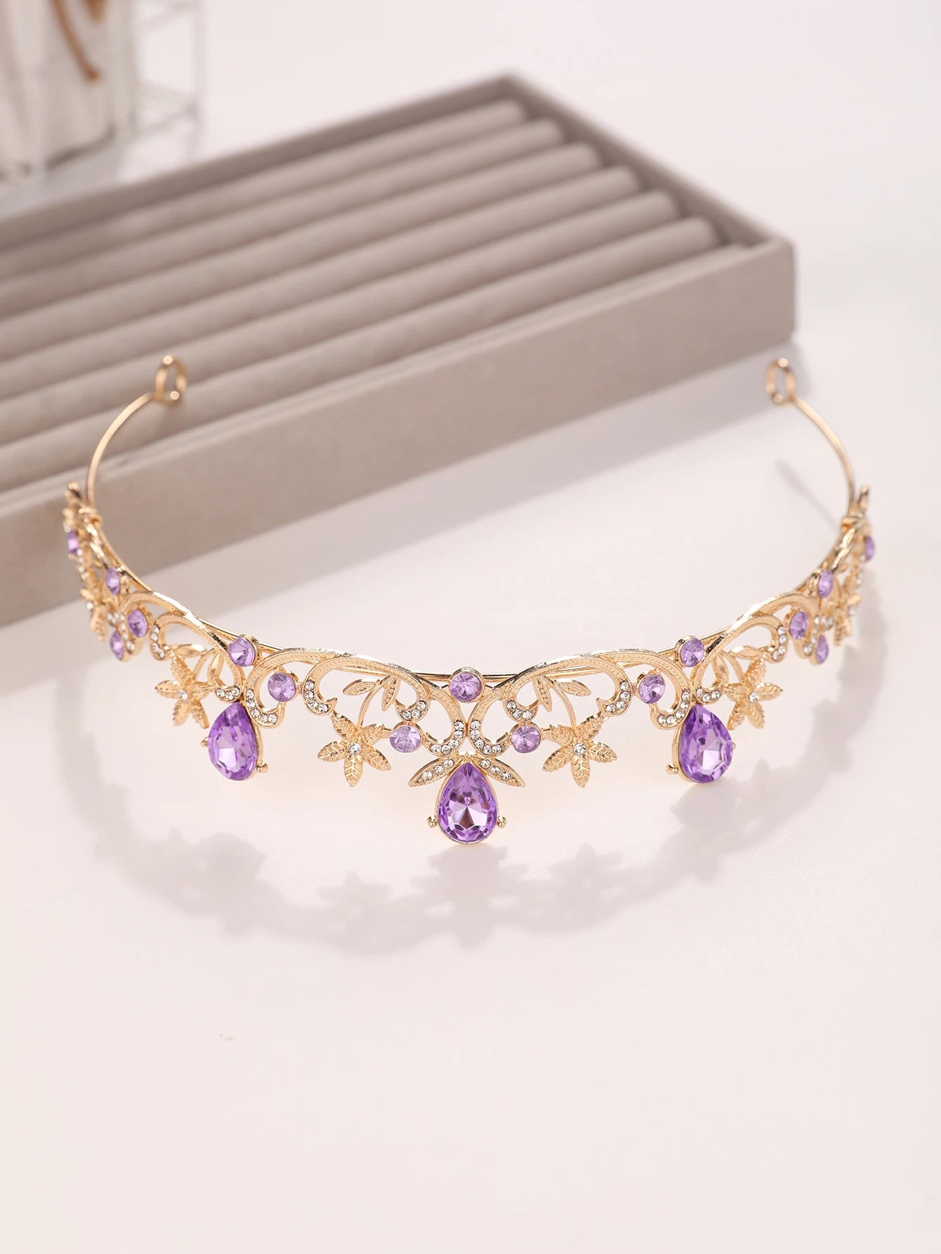 Golden Rose Gold Red Diamond Crown for Bridesmaid Headpiece Light Luxury Style Red Crystal Hairband. Wedding Dress, Formal Wear
