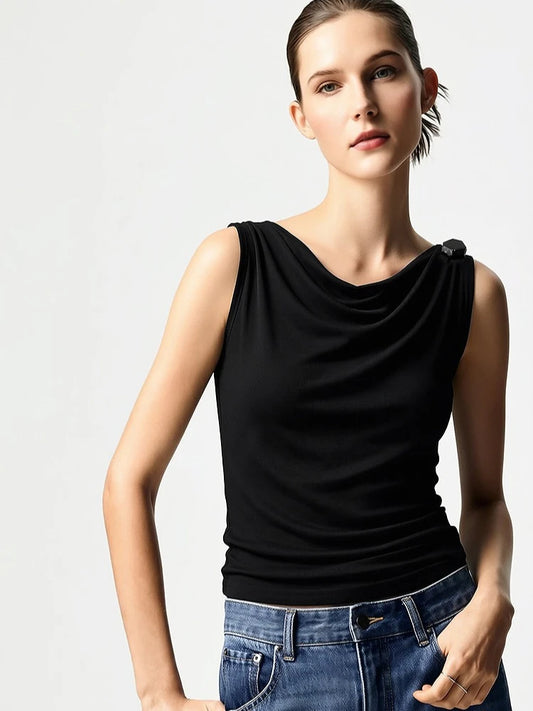 Amii Cowl Neck Women's Tank Top 2026 Summer New Stretch Knit Sleeveless Camisole Loose Casual Holiday Vest For Women 12622062